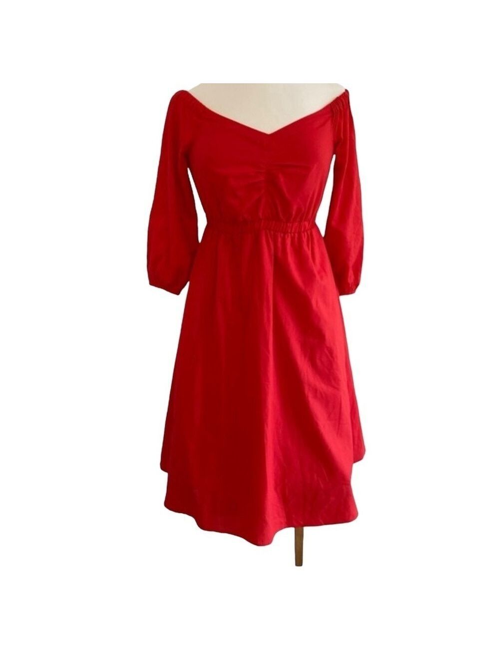 Anthropologie Klara off-shoulder dress full sleeve pockets V neck cotton 6Petite